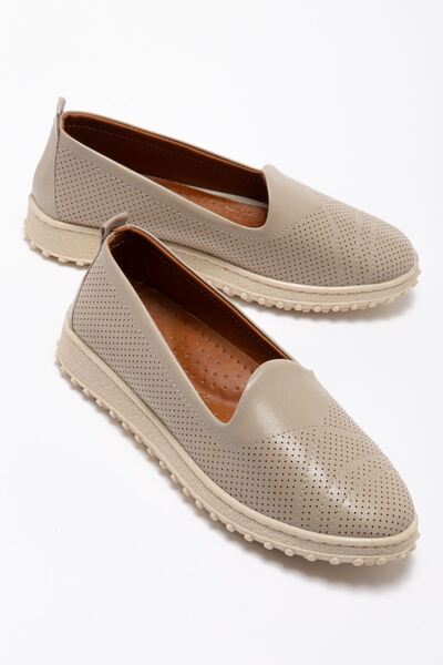 Hayalimdeki Ayakkabı حذاء باليه نسائي من الجلد الطبيعي باللون البيج لتقويم ال...