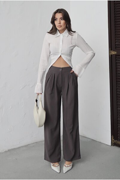 MAXXANA بنطلون قماش بخصر مطاطي مزدوج الطيات