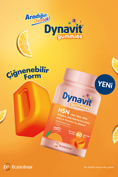 Dynavit Gummies HSN Hair Skin Nails 60 Çiğnenebilir Form - Hidrolize Keratin, Biotin - Saç&Cilt&Tırnak