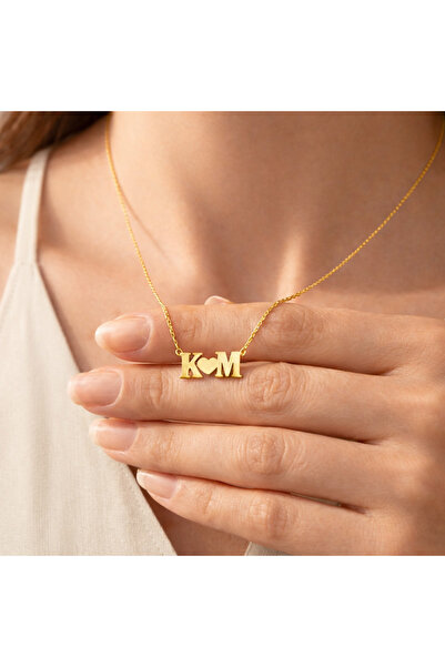 Soleildor 925 ayar Orijinal Gümüş Kişiye Özel İki Harf Bir Kalp Gümüş Kolye