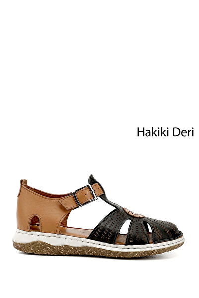 GÖNDERİ(R) Дамски черни сандали с клин на ток от естествена кожа