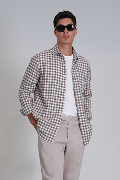 Lufian Cămașă de bază pentru bărbați Madrid Slim Fit Camel Hair