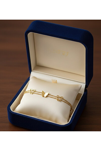 stainless steell altın renk zincirli kelebek motifli çelik bileklik