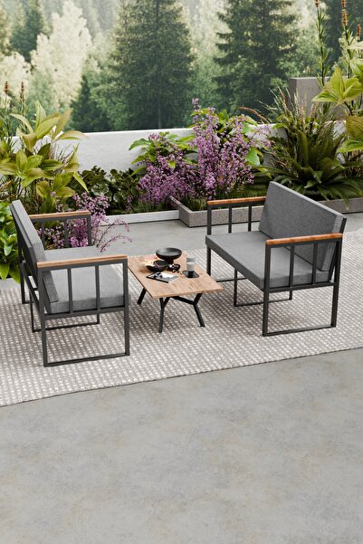 Wood House RETRO 2'Lİ BAHÇE TAKIMI (GRİ)