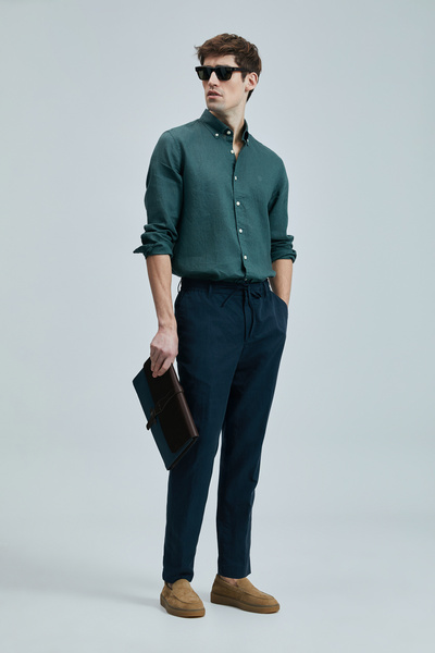 Lufian قميص كتان رجالي من Pitaya مقاس مريح باللون الأخضر