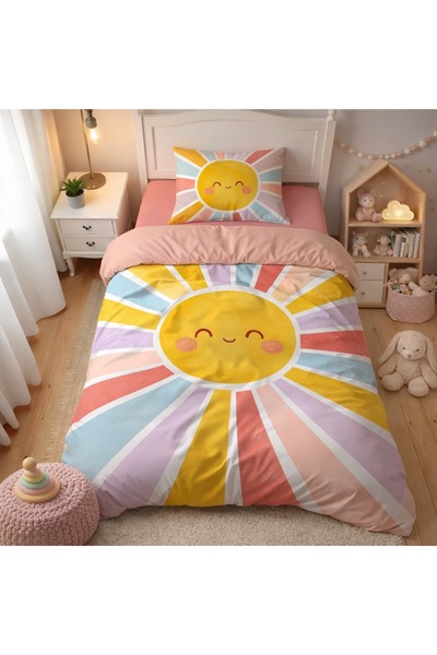 Evmila Double-Sided Smiling Sun Pattern - Printed Single Duvet Cover Set