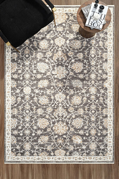 Eliz Home Eskitme Vintage Çiçekli Halı Bambu Polyester Oturma Odası Salon Mut...