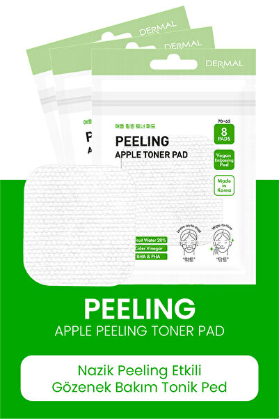 Dermal Elma Özlü Gözenek Temizleyici Aydınlatıcı Peeling Tonik Toner Pedi 8 adet