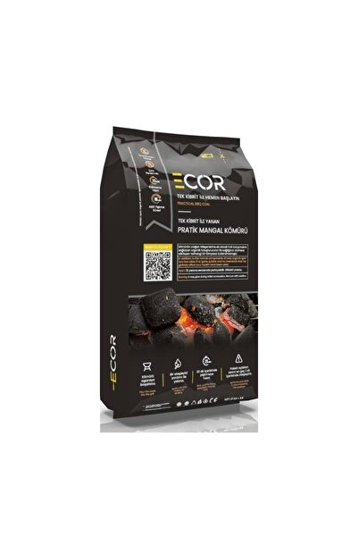 Ecor Tek Kibrit ile Yanan Pratik Mangal Kömürü 1,5 kg