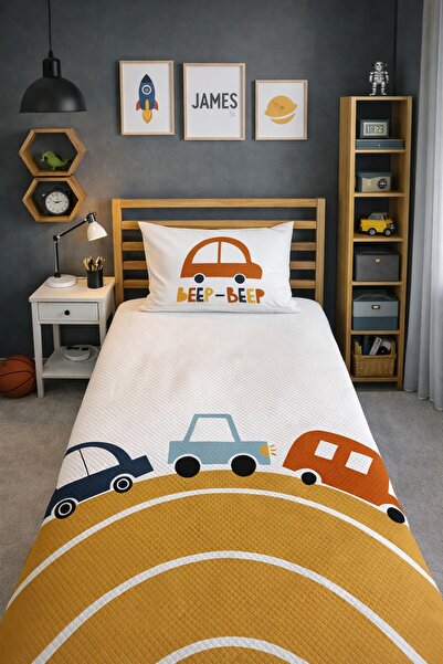 Evmila Araba Desenli Tek Kişilik Pike Takımı 160x220 Cm Bebek Ve Çocuk Pike B...