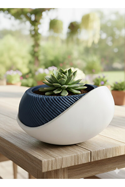 Baalaa Modern Geometrik Dekoratif Saksı - İki Renkli Minimalist Tasarım Çiçeklik