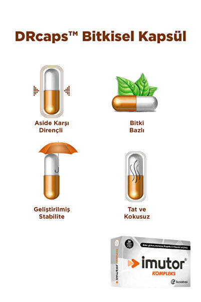 Imutor Kompleks 30 Kapsül – Bağışıklık – Beta Glukan, Ekinezya, Propolis, C Vitamini, Çinko