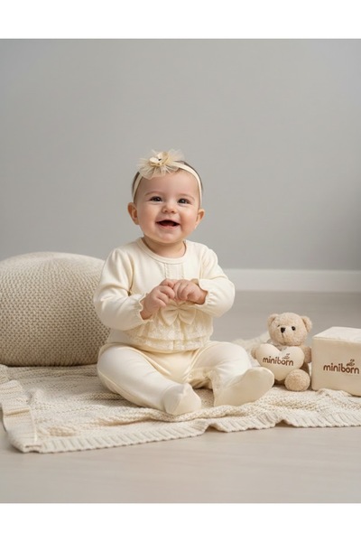 MİNİBORN Soft Cotton Lace Detailed Baby Girl Romper