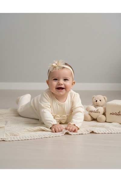 MİNİBORN Soft Cotton Lace Detailed Baby Girl Romper
