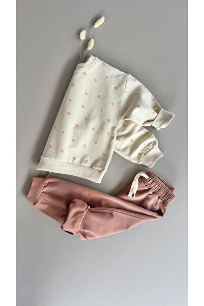 Cigit طقم سويت شيرت للأعمار من 1 إلى 8 سنوات باللون البيج