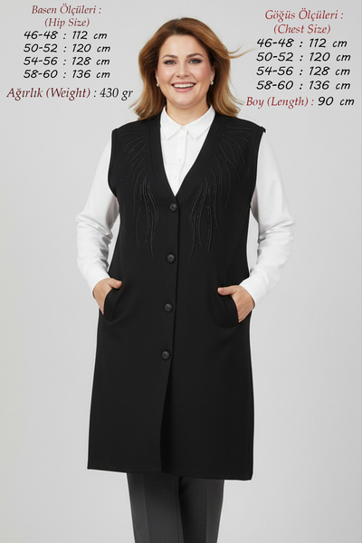 Laden Kadın Çelikli Örgü Triko Büyük Beden Battal Anne Mevsimlik Uzun Siyah T...