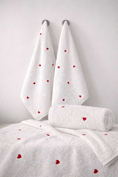 Genel Markalar Organik Pamuk - Preminyum Kalp Nakışlı Microcotton El-yüz Havl...
