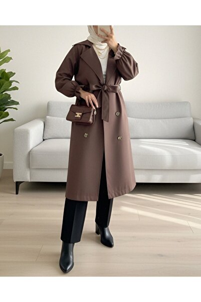 HİJABAYA Тренчкот с колан с джоб с еластичен ръкав