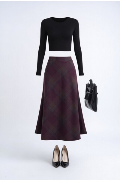 Suedcollection Wool Textured Cashmere Skirt