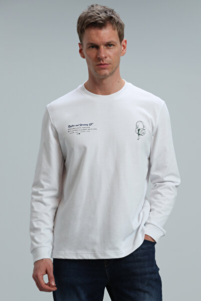 Lufian Tricou cu mânecă lungă pentru bărbați Magnus, alb