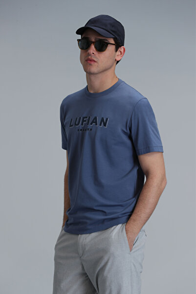 Lufian Gold Modern Grafik T- Shirt Koyu Mavi