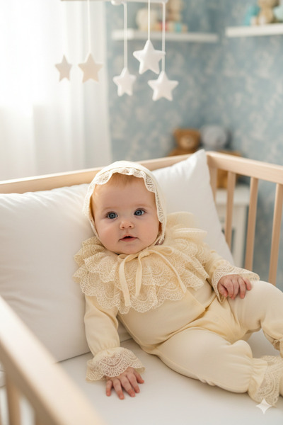 Miniday Baby Baby Girl Mevlütlük Jumpsuit with Lace Bandana, 100% Cotton, Hos...