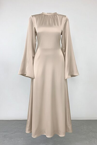 Suedcollection Arkadan ip bağlamalı saten abiye