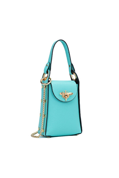 Posete Fagaras Lia Leather Purse - Turquoise, Casual Bag Made of Genuine Leat...