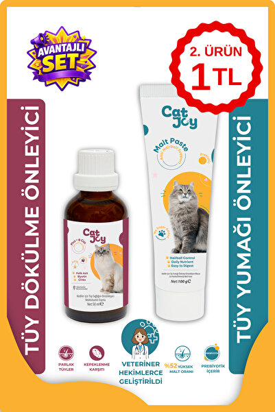 CATJOY Süper 2 li Paket Anti-Hairball Malt Macun 100gr Ve B Plus Kedi Tüy Dam...
