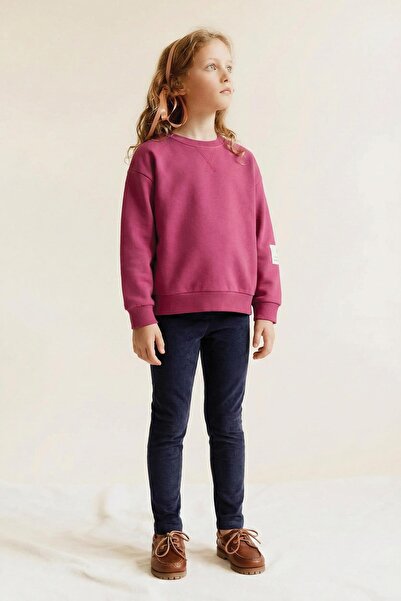 Cigit Velvet Tights Sweatshirt Set 2-10 Years Old Fuchsia