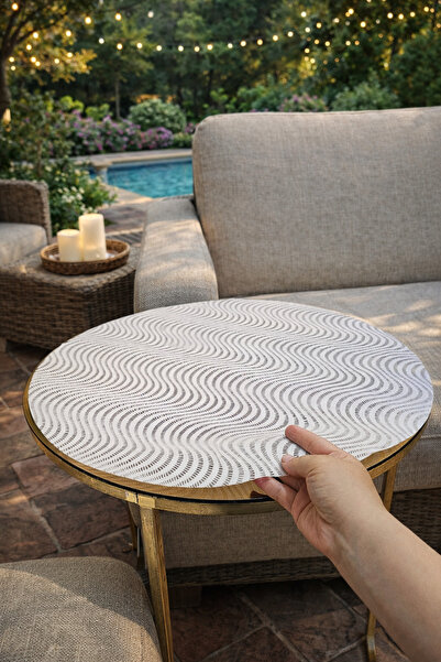 Rona Home Față de masă rotundă pentru masă de cafea Bej crem – dantelă, dungi...