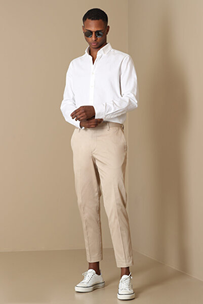 Lufian Ανδρικό παντελόνι Chino Flor Smart εφαρμοστό Camel Hair