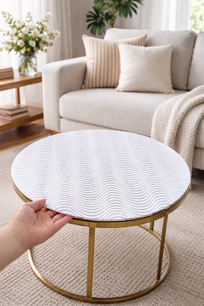 Rona Home Față de masă decorativă rotundă albă pentru masă de cafea – PVC, mo...