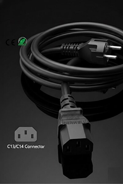 Derwell 1.8 Metre 1.8mt Power Güç Kablosu C13 3pinli Monitör Bilgisayar PSU E...