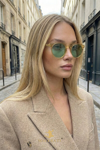 MACERATİ نظارات شمسية Petta للجنسين بإطار بيضاوي عاري من الزجاج الأخضر Uv400