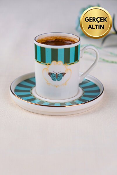 tabakevi Tabak Evi Porcelain Butterfly Collection Gold Gilded Coffee Cup 85Cc...
