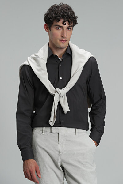 Lufian Ανδρικό πουκάμισο Austin Basic Slim Fit Anthracite