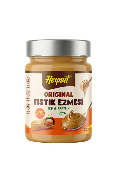 HEYNUT Ballı Original Fıstık Ezmesi 320 g Katkısız Glutensiz Yüksek Protein Kahvaltılık