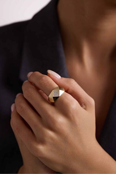 Sembol Gold Geometric Stone Yüzük