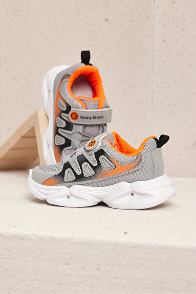 Tonny Black أحذية فيلكرو مضيئة مريحة للأطفال من الجنسين باللون البرتقالي الجليدي