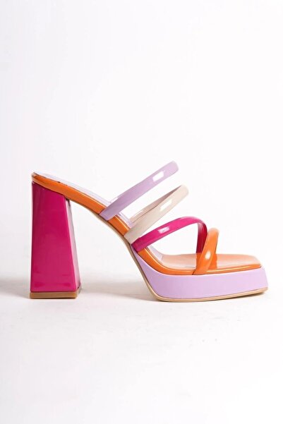 Redoxy Papuci de seară din piele lacuită colorată, cu toc platformă, design s...
