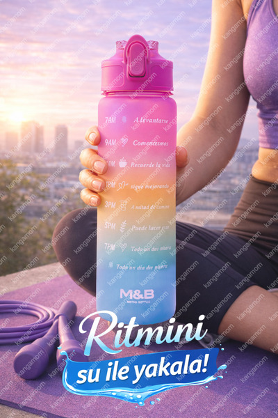 M&B WATER BOTTLE 3lü Motivasyonel Set, Motivasyonel Su Matarası Mor Su Matarası,su Şişesi,suluk