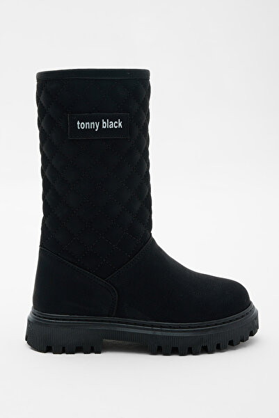 Tonny Black Дамски удобни дълги черни кожени ватирани шарени ботуши