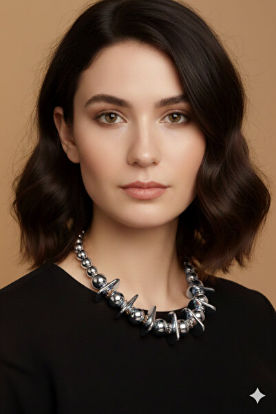 PETEK AKSESUAR ŞERİT TOP METALİZE BONCUK KOLYE