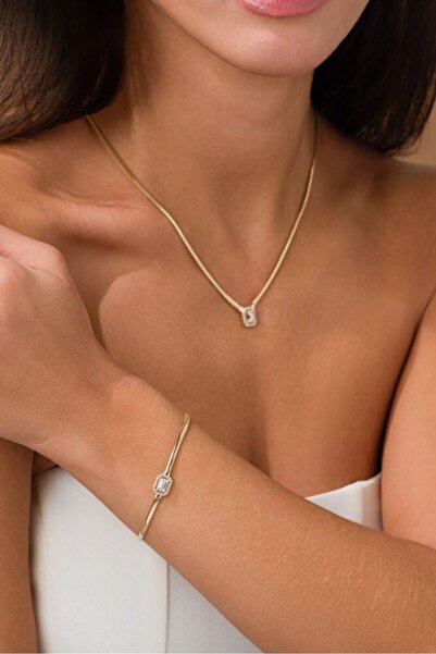 Sembol Gold Balık Sırtı Altın Baget Set Kolye,Bileklik