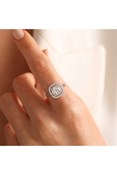 Sembol Gold Beyaz Altın Tektaş Yüzük Yeni Model