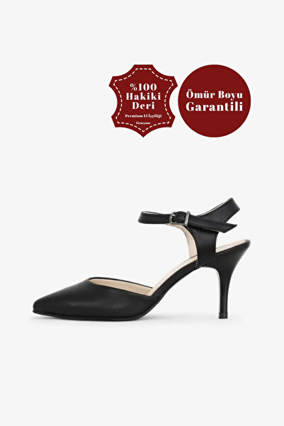 Grasyano Hakiki Deri Stiletto Sandalet Siyah Bilekten Bağlamalı Yumuşak Deri ...