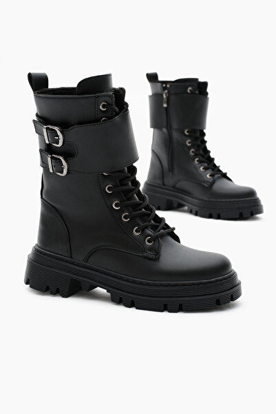 Tonny Black Γυναικείες μαύρες δερμάτινες μπότες Thermo Sole με διπλή πόρπη Ve...