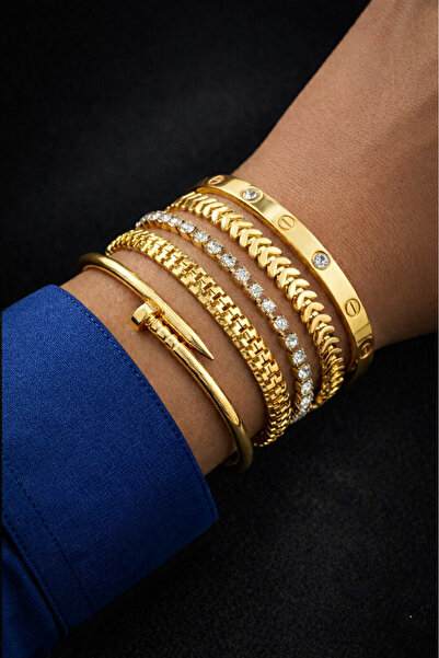 Crc Bijuteri سوار نسائي ذهبي اللون مكون من 5 قطع