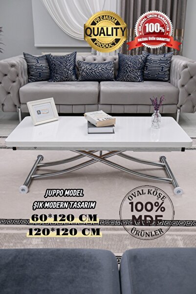 SEHPAM AKILLI Akıllı Sehpa Juppo Üst Tabla Mdf Beyaz Oval Köşealt Krom Kaplam...